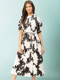 Women's Monochrome 3/4th Sleeves Fit and Flare Dress