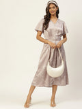 Women's Silky Soft Pleated Half Sleeves Fit and Flare Dress
